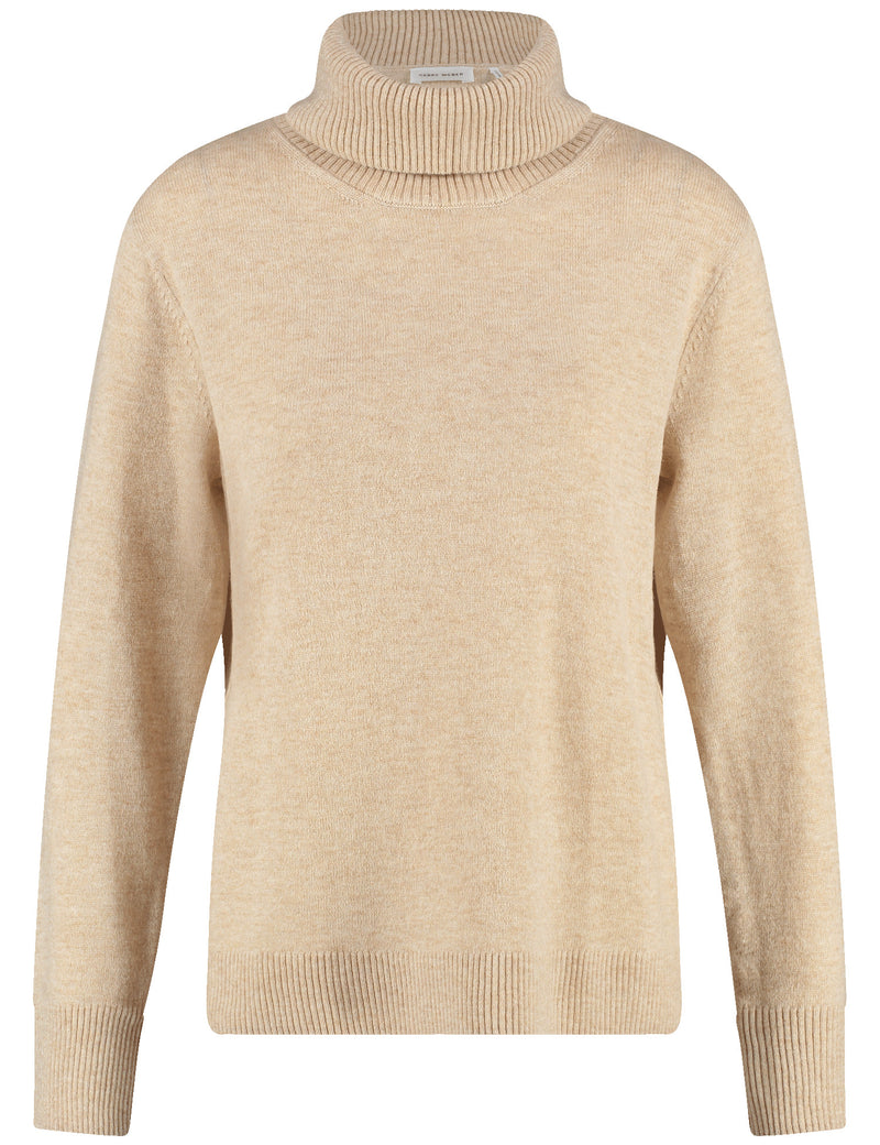 Flower Power PoloNeck Jumper - Taupe Melange