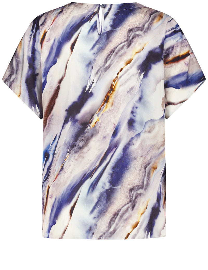 Blue Moon Short Sleeve Blouse - Beige/blue