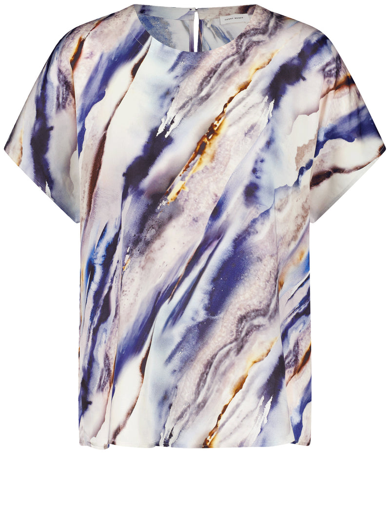 Blue Moon Short Sleeve Blouse - Beige/blue