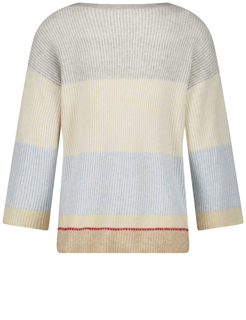 Blue Moon 3/4 Sleeve Stripe Jumper - Sandshell/silver/cloud