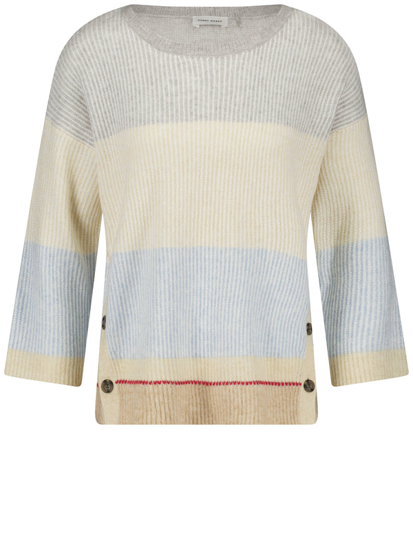 Blue Moon 3/4 Sleeve Stripe Jumper - Sandshell/silver/cloud