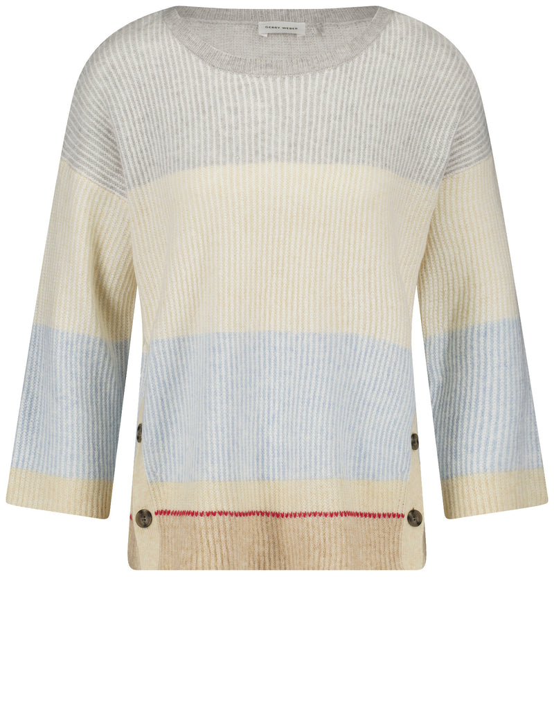 Blue Moon 3/4 Sleeve Stripe Jumper - Sandshell/silver/cloud