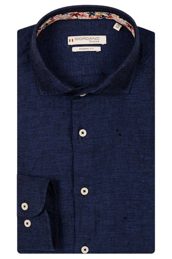 Row Cutaway Linen Blend Shirt - Dark Navy