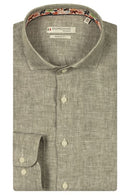 Row Cutaway Linen Blend Shirt - Dark Green