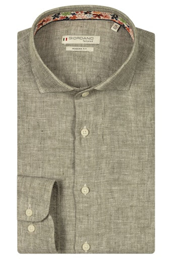 Row Cutaway Linen Blend Shirt - Dark Green