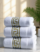 Greek Key Embroidered Towel - Gold