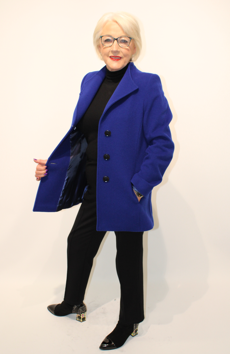 Revere Neck Coat - Electric Blue
