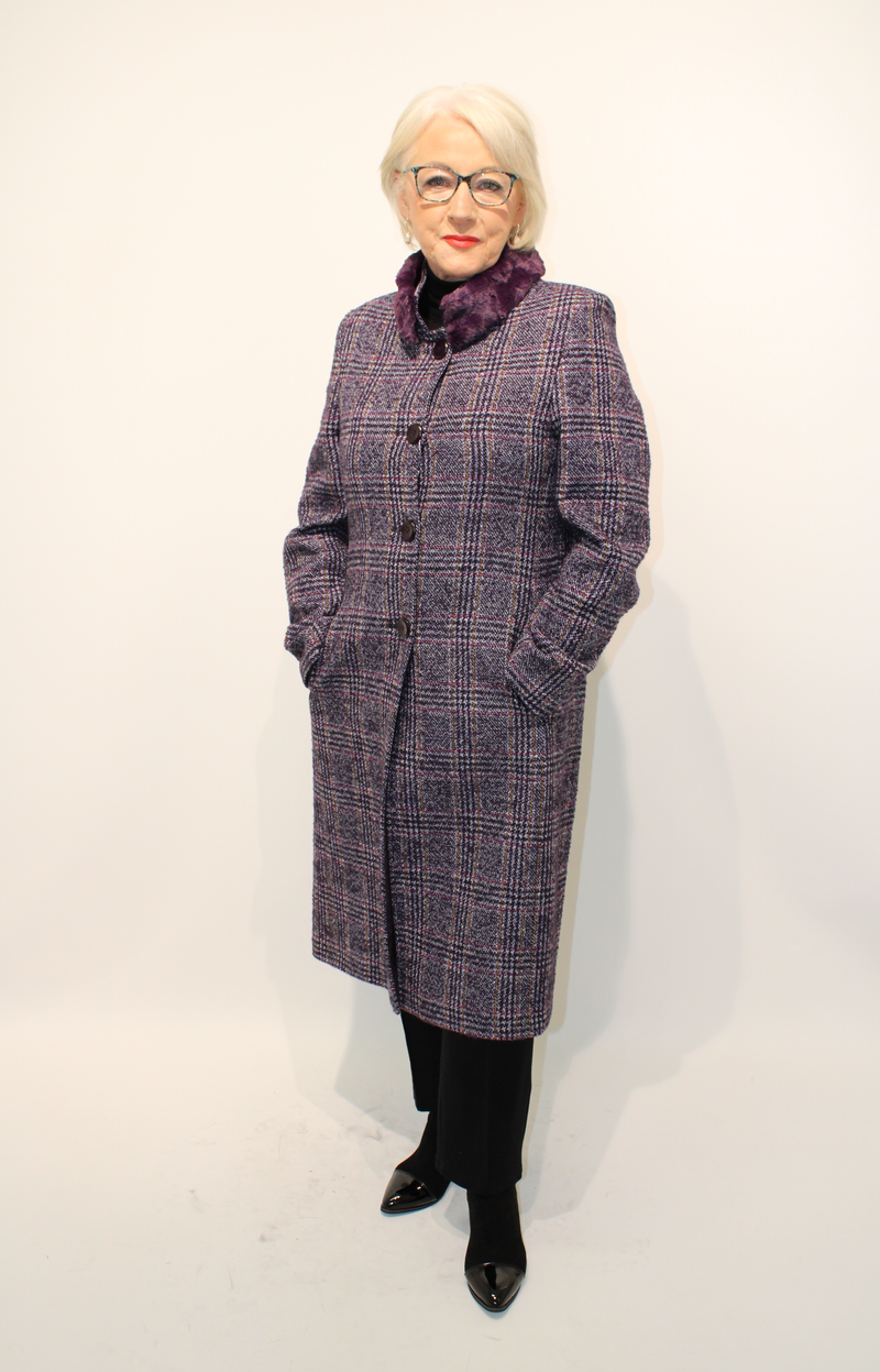 Fur Detail Coat - Purple