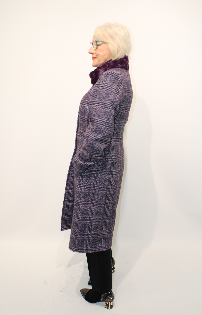 Fur Detail Coat - Purple