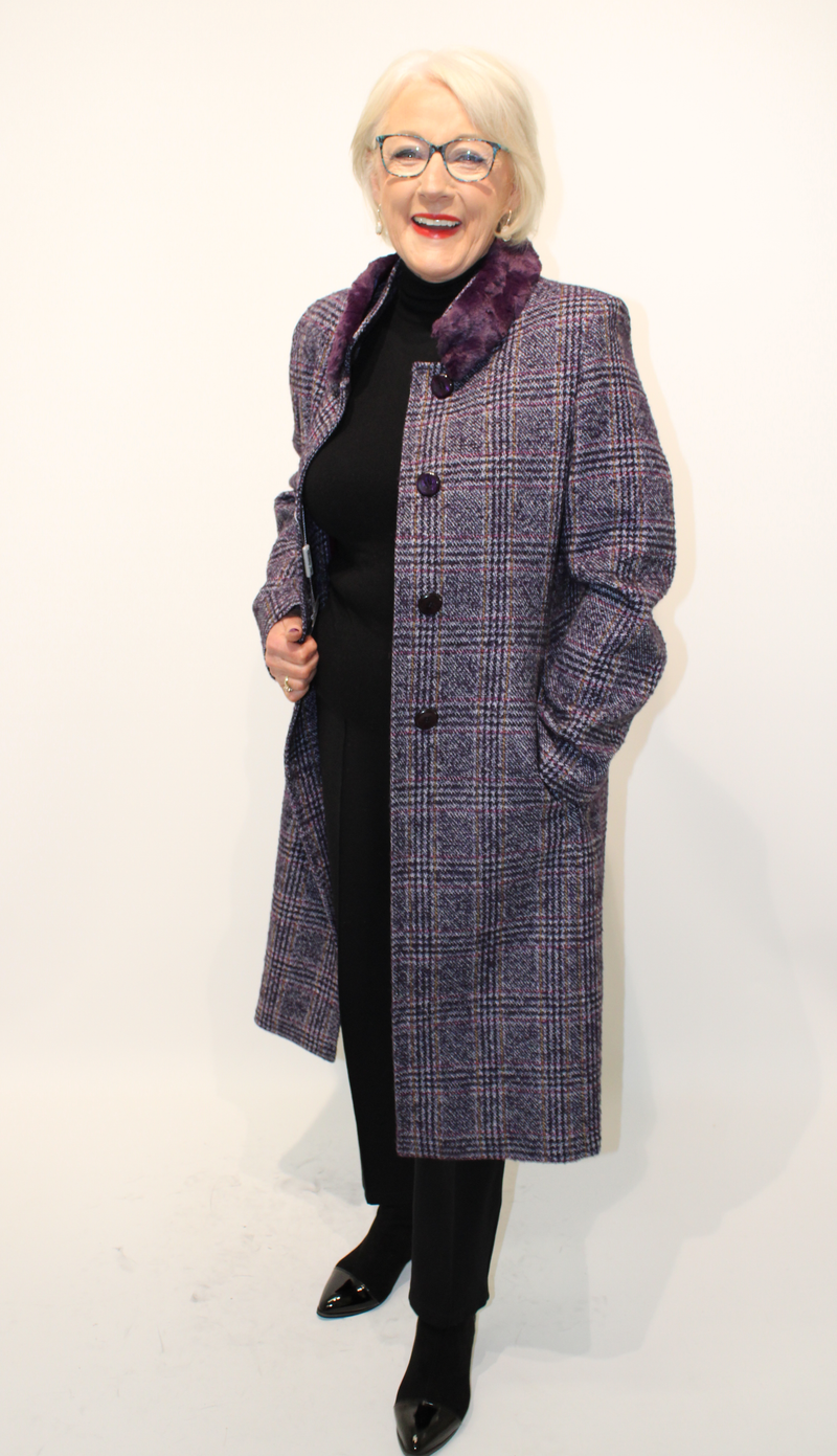 Fur Detail Coat - Purple