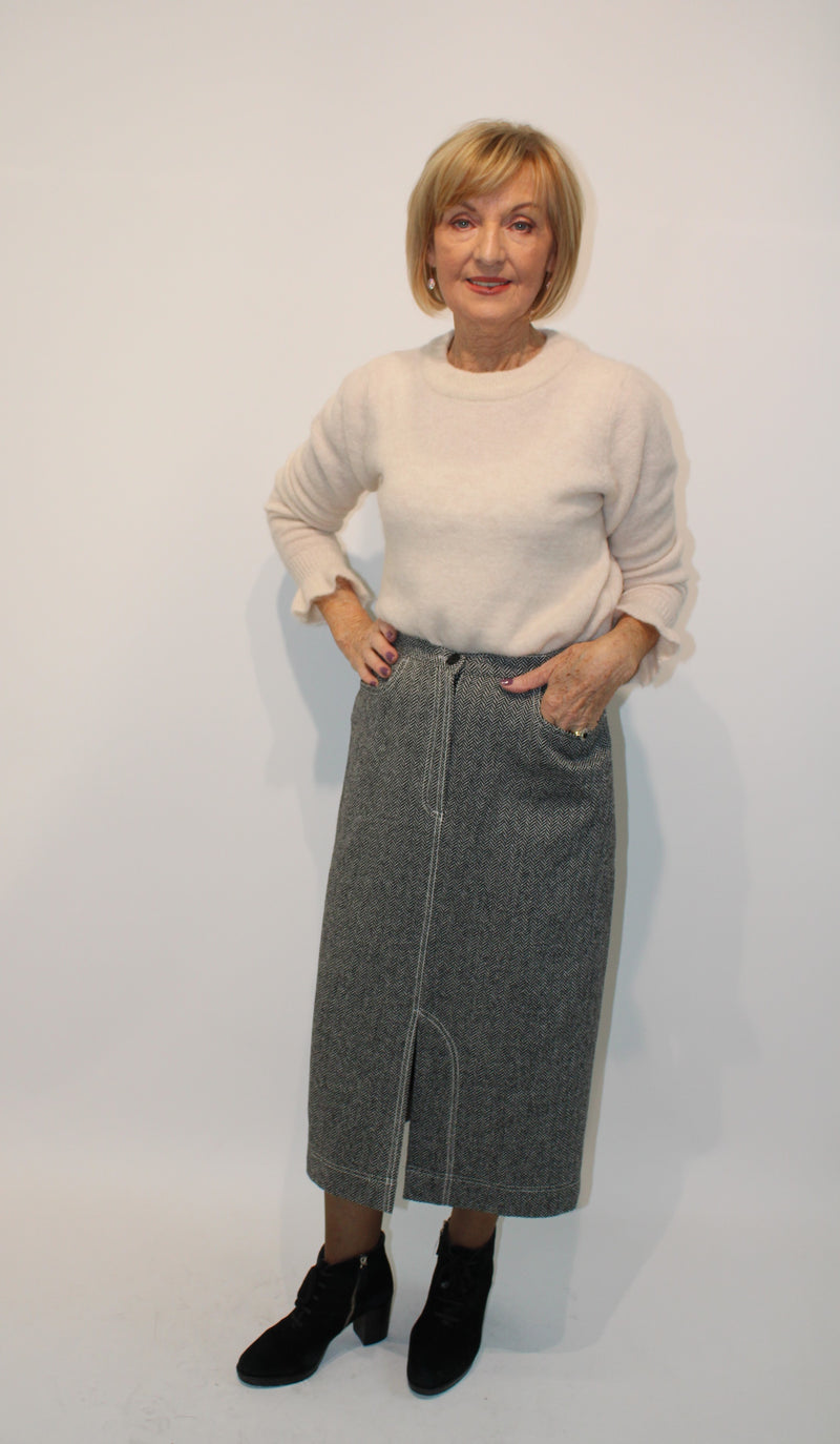 Herringbone Skirt - Black/grey
