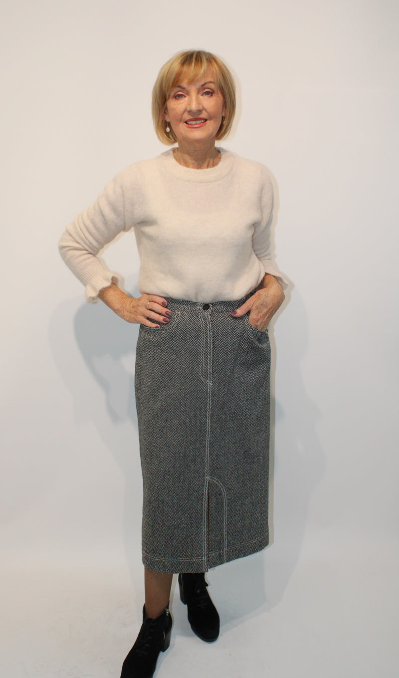 Herringbone Skirt - Black/grey