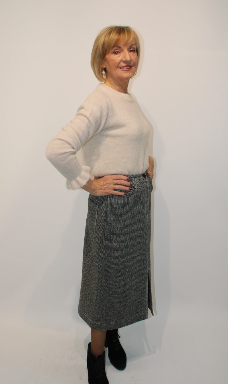 Herringbone Skirt - Black/grey