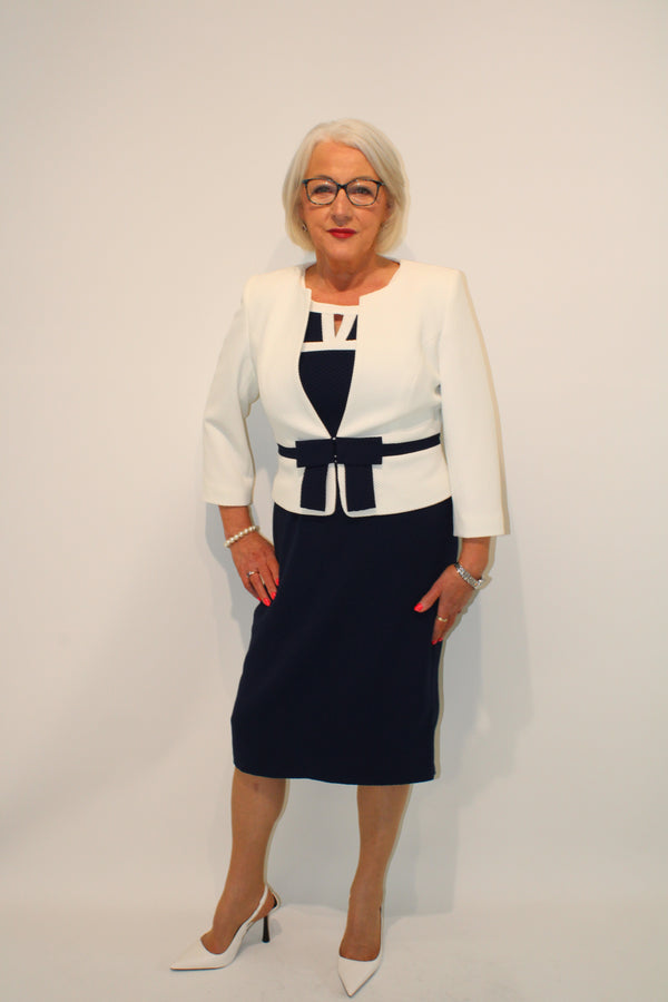 Audrey Dress - White/navy