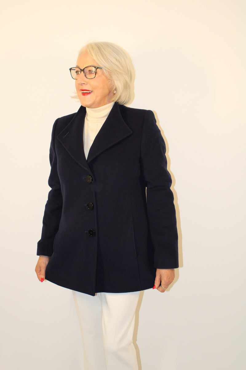 Round Neck Coat - Navy