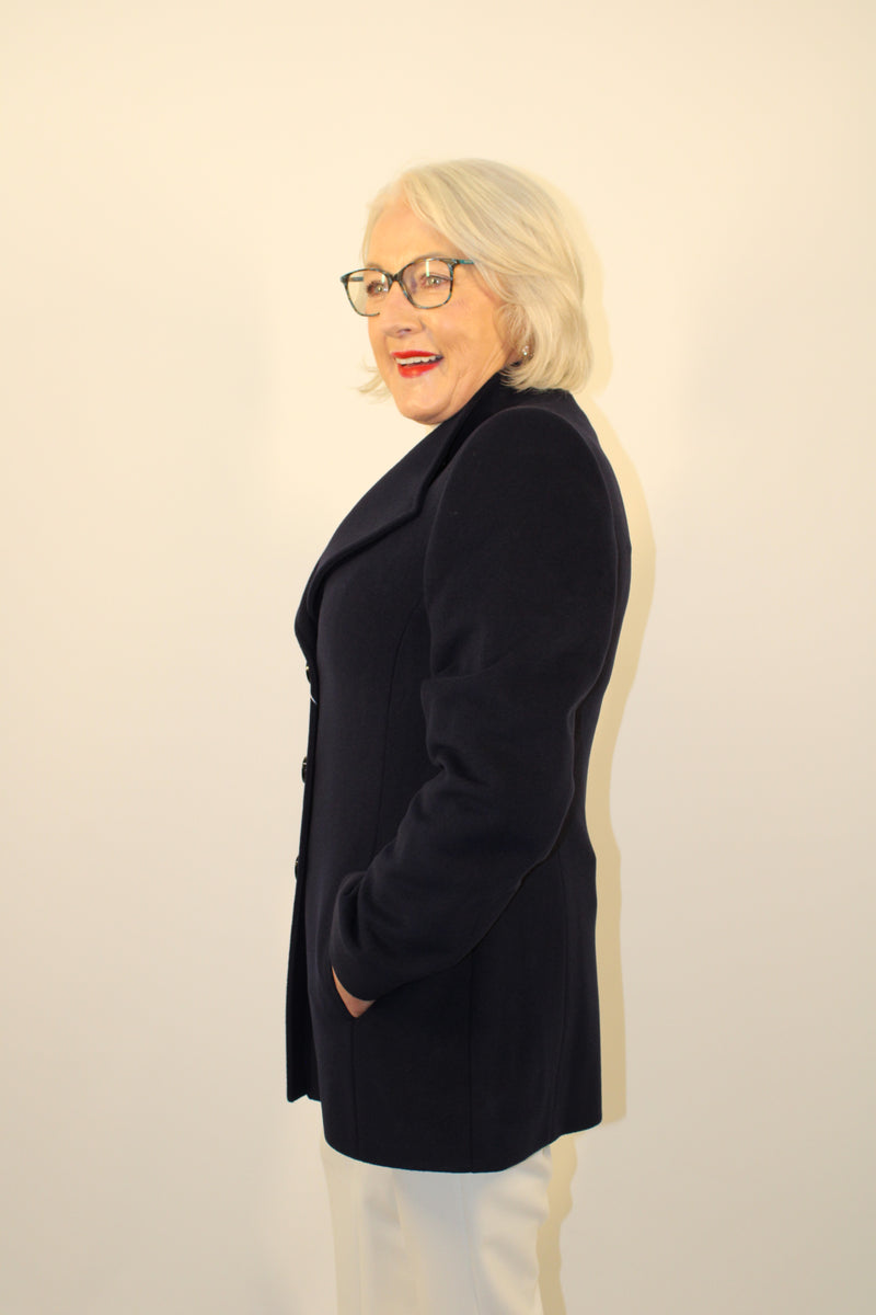 Round Neck Coat - Navy