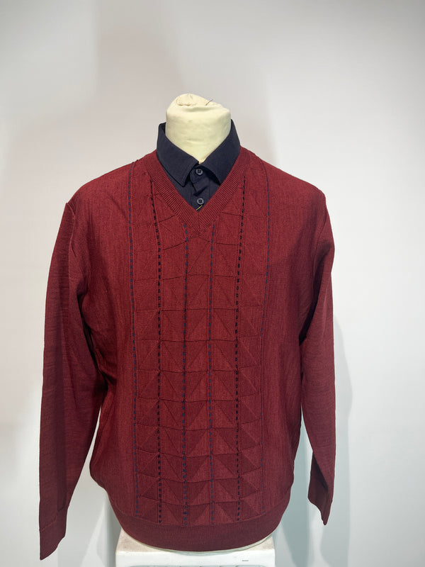 Pattern V Neck Jumper - Mulberry