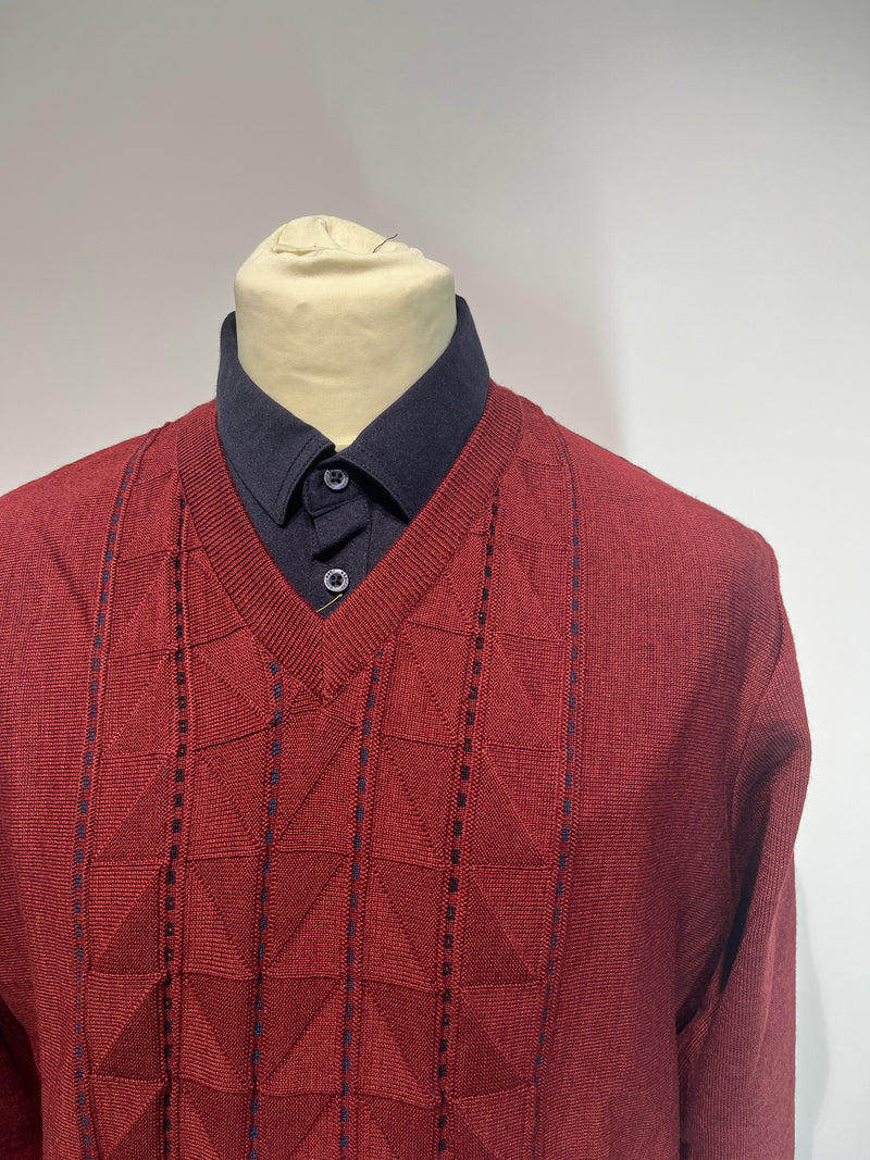 Pattern V Neck Jumper - Mulberry