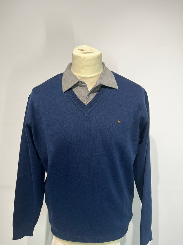 Plain V Neck Jumper - Atlantic