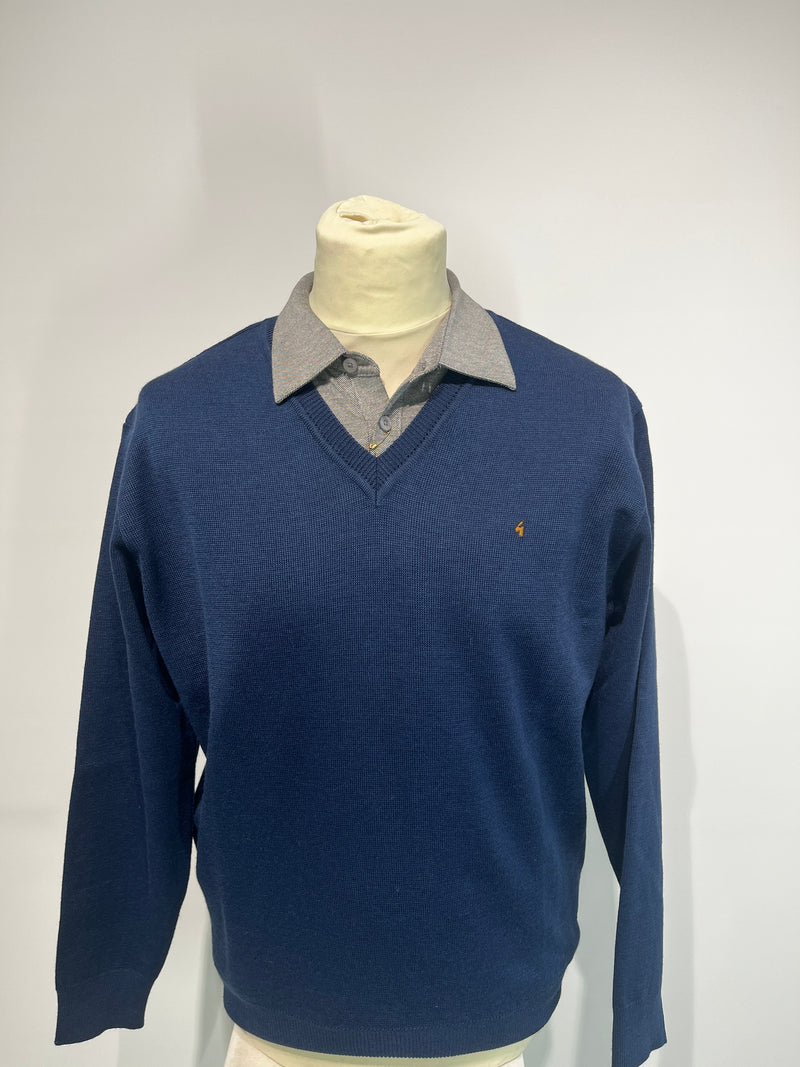 Plain V Neck Jumper - Atlantic