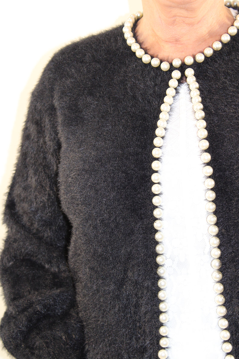 Pearl Detail Cardigan - Black