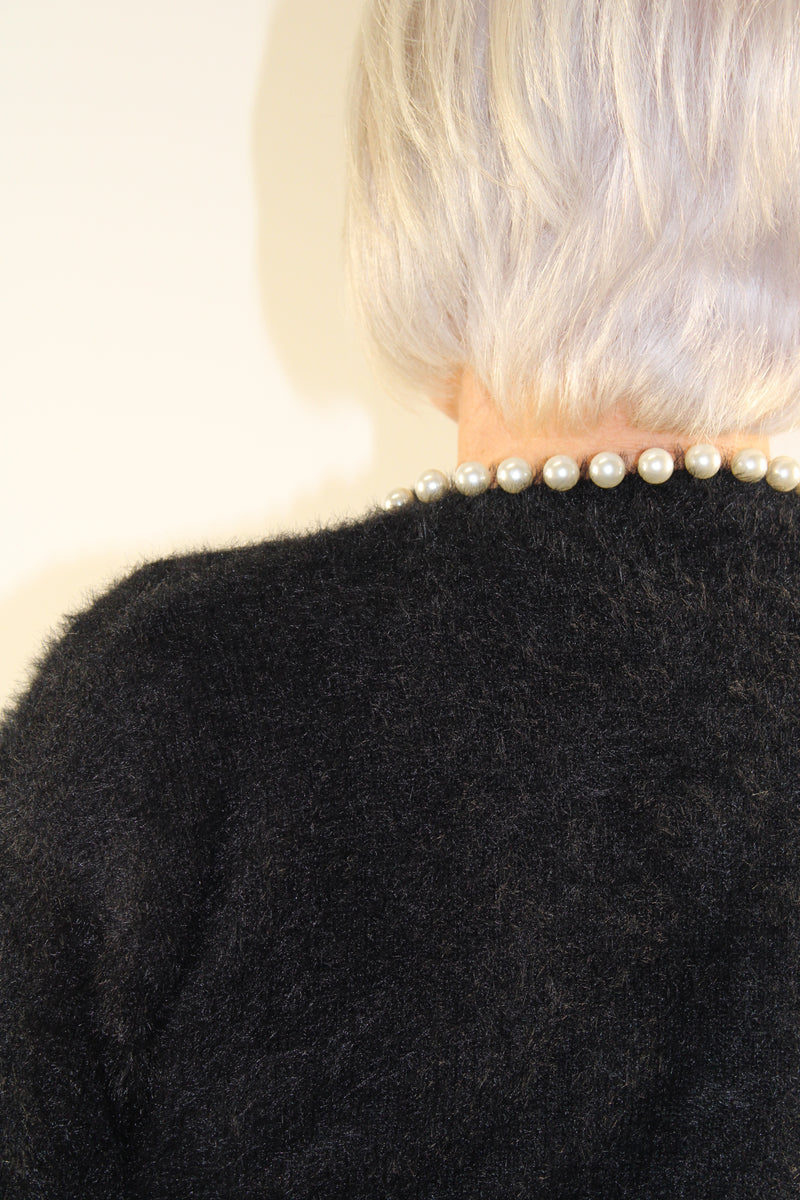 Pearl Detail Cardigan - Black