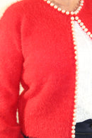 Pearl Detail Cardigan - Red