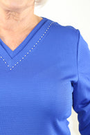 Pearl Detail V Neck Top - Blue