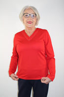 Pearl Detail V Neck Top - Red