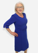 V Neck Belted Dress - Royal