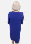 V Neck Belted Dress - Royal