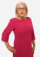 3/4 Sleeve Round Neck Dress - Fuchsia