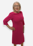 3/4 Sleeve Round Neck Dress - Fuchsia