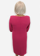 3/4 Sleeve Round Neck Dress - Fuchsia