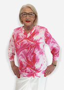 V Neck Print Blouse - Pink