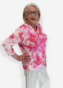V Neck Print Blouse - Pink