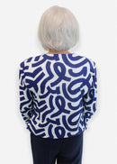 V Neck Print Blouse - Navy