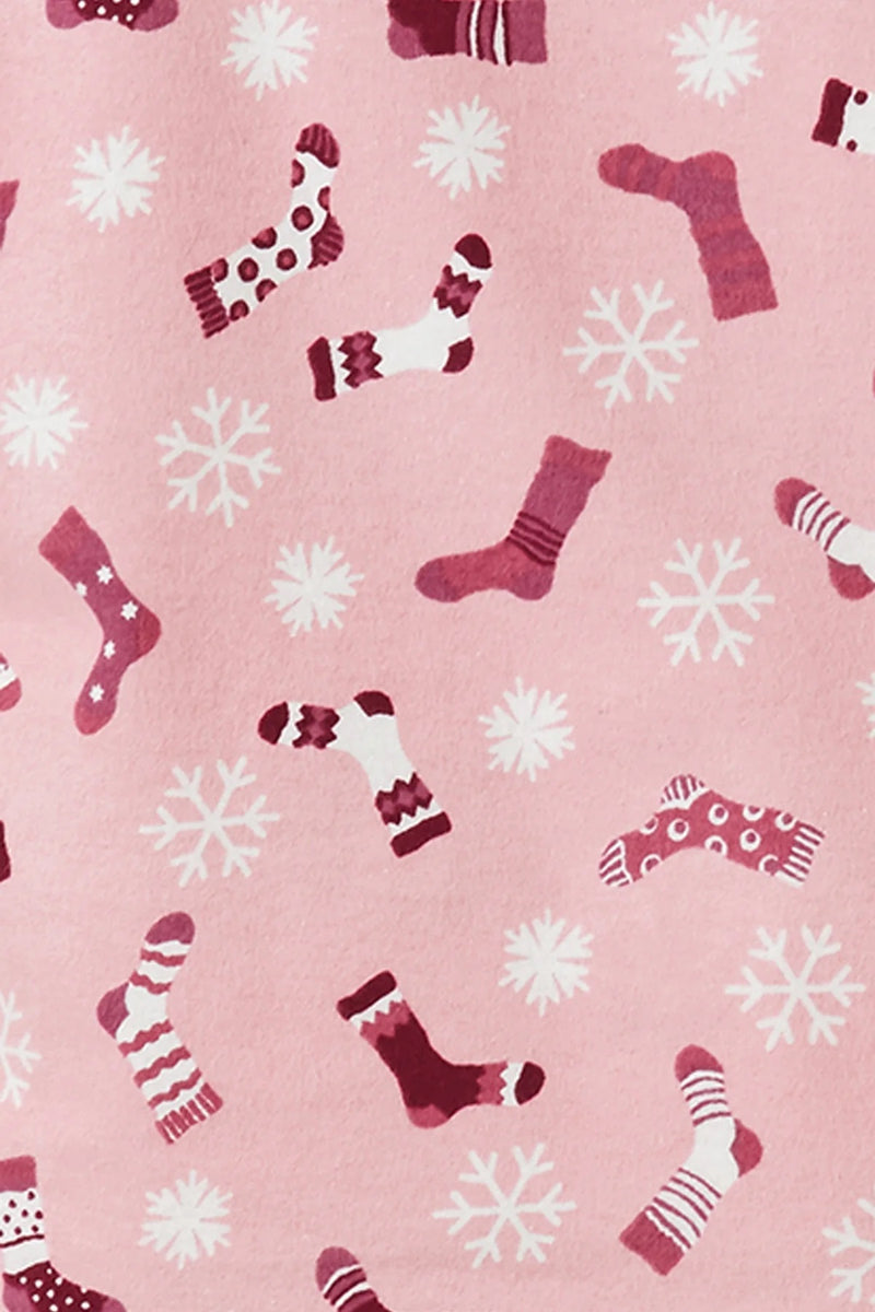 Sock Print Wincey Pyjama - Pink