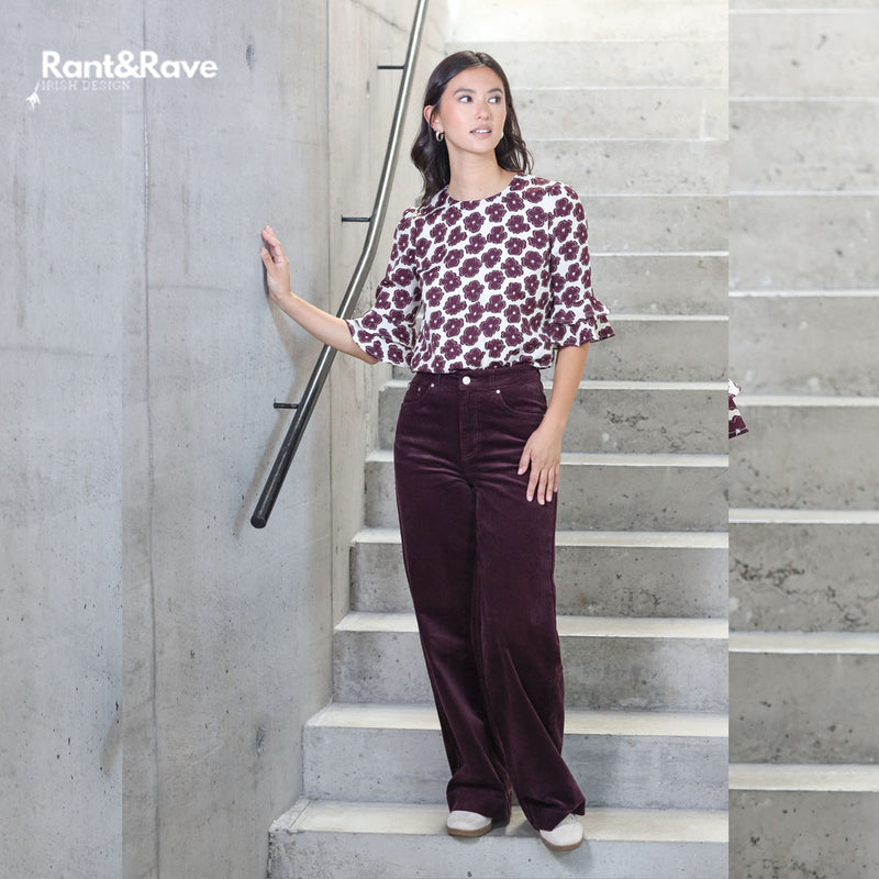 Jacinta Wide Leg Cord Jean - Plum