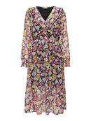 Lilli Long Sleeve Midi Dress - Black/fuchsia Purple Flower