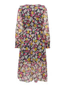 Lilli Long Sleeve Midi Dress - Black/fuchsia Purple Flower