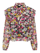 Lilli Long Sleeve Top - Black/fuchsia Purple Flower