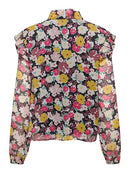 Lilli Long Sleeve Top - Black/fuchsia Purple Flower