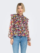Lilli Long Sleeve Top - Black/fuchsia Purple Flower