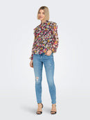 Lilli Long Sleeve Top - Black/fuchsia Purple Flower