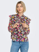 Lilli Long Sleeve Top - Black/fuchsia Purple Flower