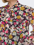 Lilli Long Sleeve Top - Black/fuchsia Purple Flower