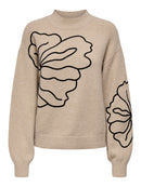 Jella Flower Print Round Neck Jumper - Cement Melange