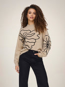 Jella Flower Print Round Neck Jumper - Cement Melange