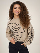Jella Flower Print Round Neck Jumper - Cement Melange